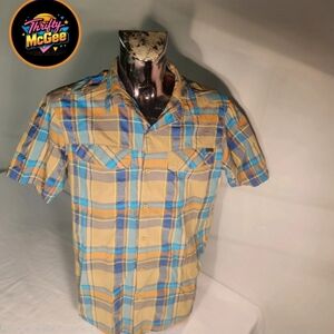 Columbia Men's Casual Plaid Shirt in Blue and Yellow